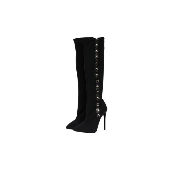 Giuseppe Zanotti Stiletto Knee High Boots 6.5 36.5 Black Suede  Mesh Button Snap - Picture 5 of 13